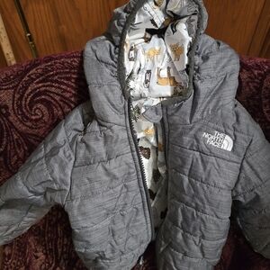 The North Face Kids Gray Puffer Jacket Its Reverable!